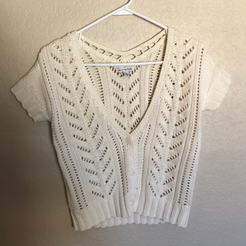 American Eagle Cropped Button Knit Top